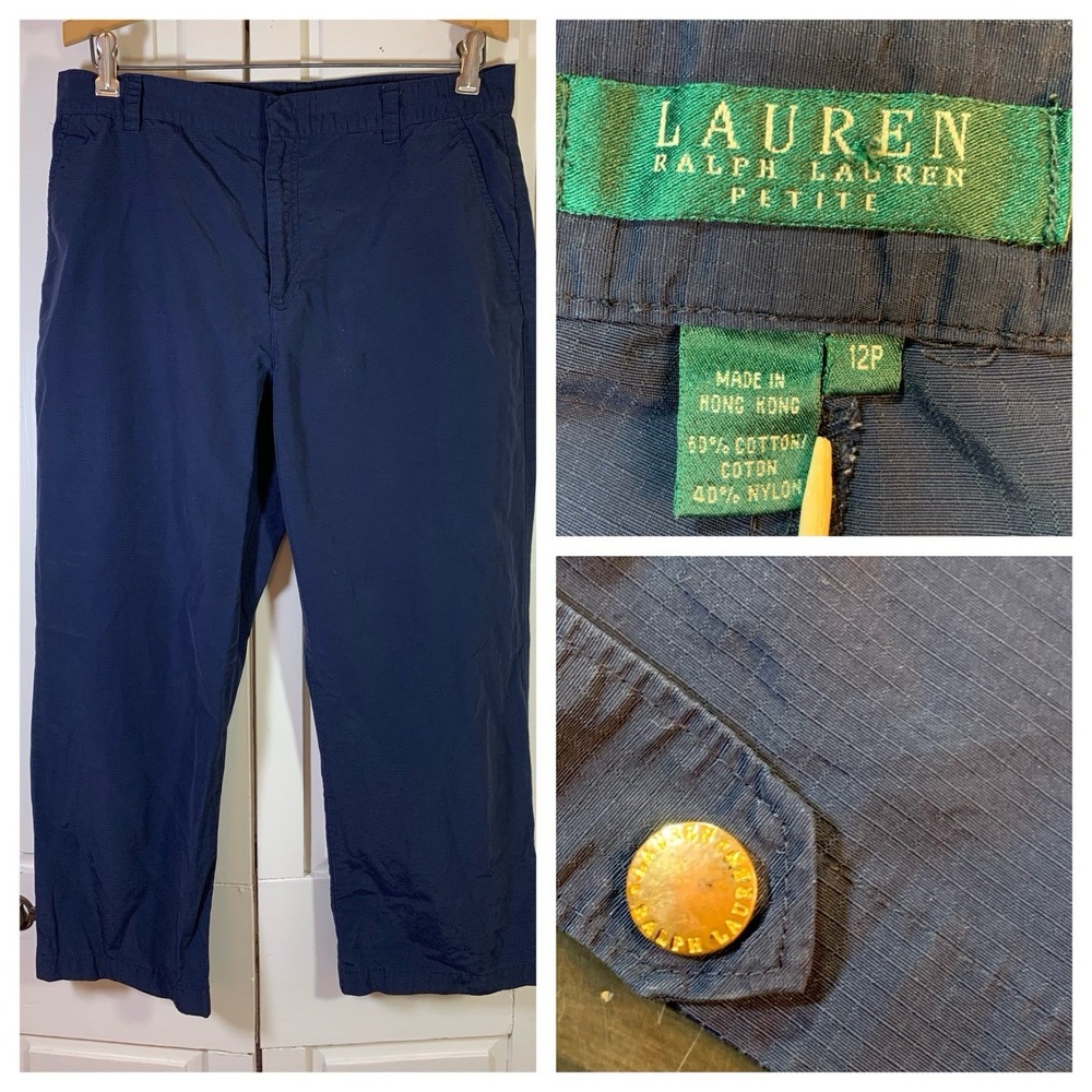 Lauren Ralph Lauren‎ Utility Pants Women 12P Blue Ripstop Adjustable Snap Hem